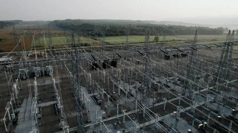 High Voltage Electrical Substation, Power Plant Stock Footage 307116083