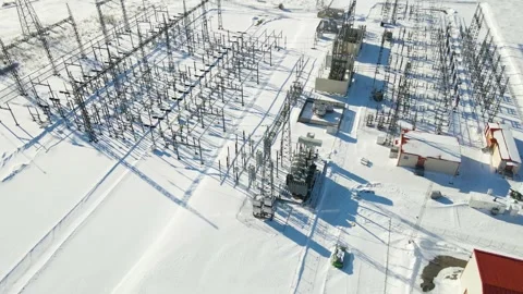 High Voltage Electrical Substation Powering AI Data Center and Energy Storage Stock Footage 332316987