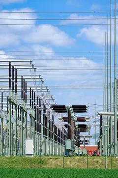 High voltage electrical substation switchgear equipment close up Stock Photos