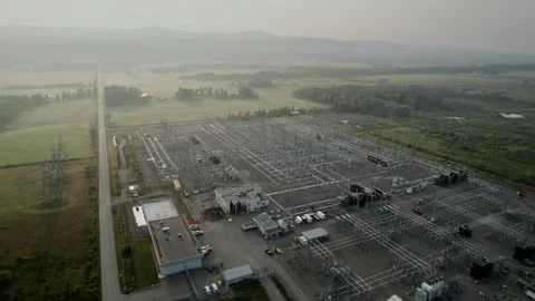 High Voltage Electrical Substation. View From Flying Drone Stock Footage 307116059