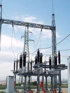 High voltage electrical substation in wind power plant Stock Photos