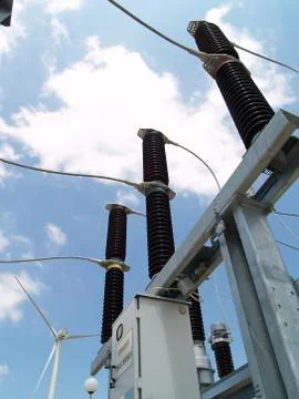 High voltage electrical substation in wind power plant Stock Photos