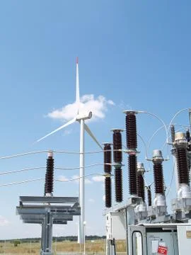 High voltage electrical substation in wind power plant Stock Photos
