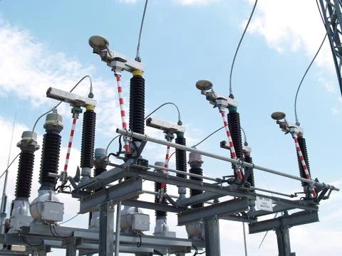 High voltage electrical substation in wind power plant Stock Photos