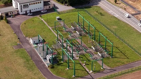 A high-voltage electrical switchboard switches and transforms electricity to Stock Footage 316893930