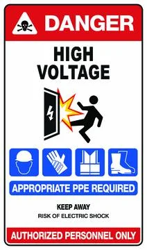 High Voltage Electrical Warning Labels Collection for Industrial Illustrazione stock