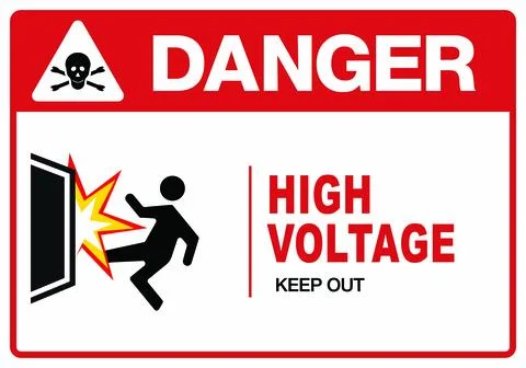 High Voltage Electrical Warning Labels Collection for Industrial Stock Illustration