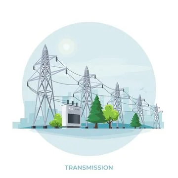 High voltage electricity distribution grid pylons. Stock Illustration