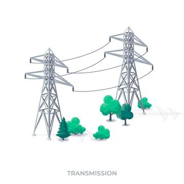 High voltage electricity distribution grid pylons. Stock Illustration