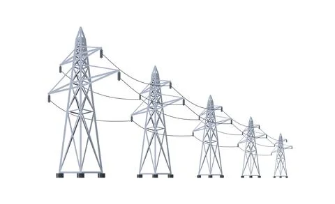 High voltage electricity grid tower pylons. Stock Illustration