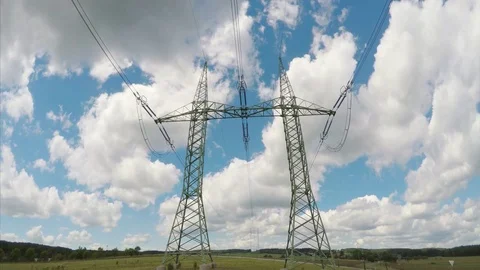 High voltage electricity tower and power lines Video stock 77221714