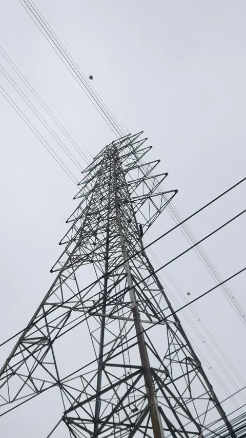 High Voltage Electricity Transmission Tower Pylon Viewed from Below Stock Footage 342302781