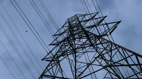High Voltage Electricity Transmission Tower Pylon Viewed from Below Stock Footage 342302790