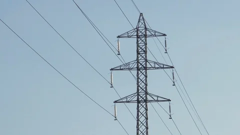 High voltage field tower electricity modern zoom detail close torre corriente Stock Footage 113114168