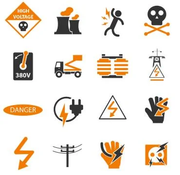 High voltage icons set Stock Illustration