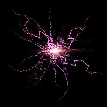 High-voltage lightning strike with a bright flash in the center and pink neon Stock Illustration