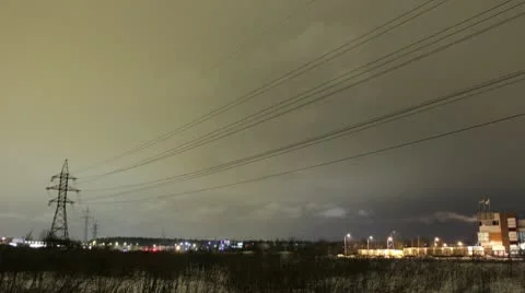 High voltage line night timelapse 4k Video stock 10768745