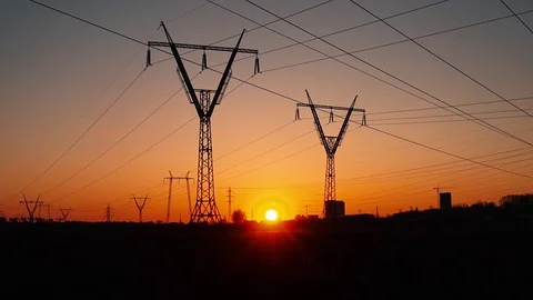 High-Voltage Line at Sunset Video stock 91472288
