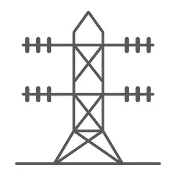 High voltage line thin line icon, energy and electric, electricity sign, vector Illustrazione stock