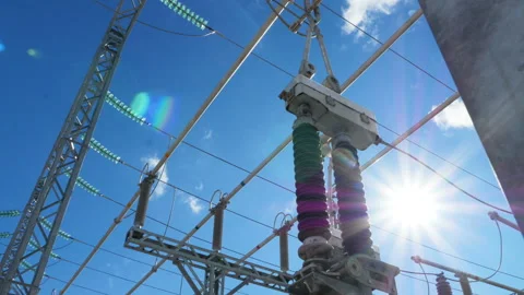 High voltage lines above electrical transformers Stock Footage 91062552