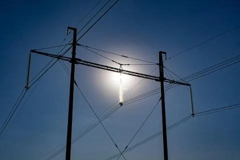 High voltage lines in the field Stock Photos