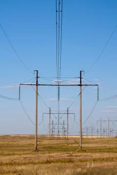 High voltage lines in the field Stock Photos