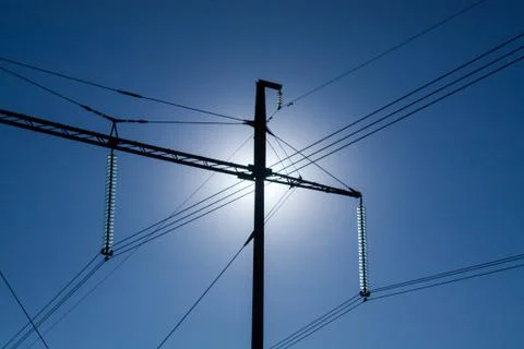 High voltage lines in the field Stock Photos