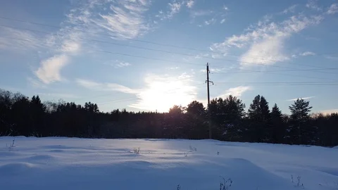 High voltage lines in the forest. Power lines in the winter forest Stock Footage 101612829