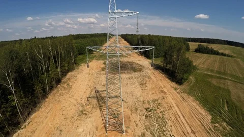 High-voltage lines. Installing power lines. 105 Stock Footage 93366784