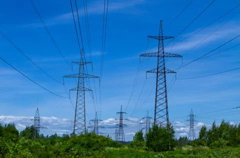 High voltage lines on the nature Stock Photos