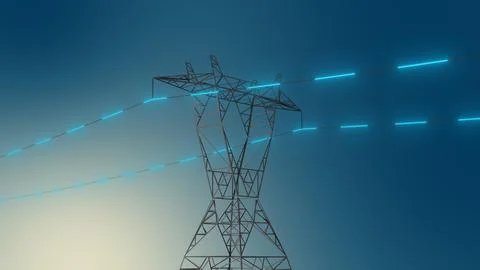 High voltage lines used to transmit electricity Ilustración de archivo