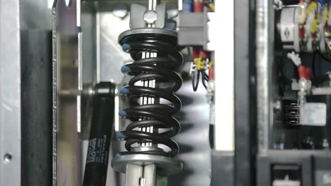 High voltage mains fuse switch during overload. Spring compression. Automatic Video stock 117056687
