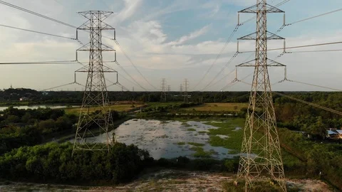 High voltage pole Aerial view. Video stock 118861763