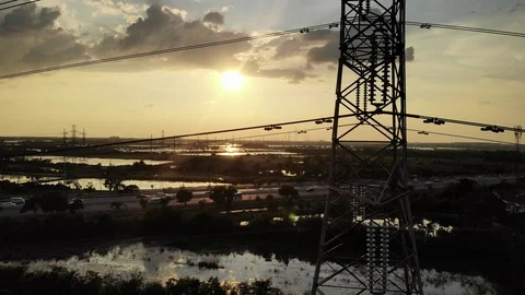 High voltage pole Aerial view. Video stock 118861886