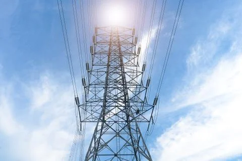 High voltage pole cable Stock Photos