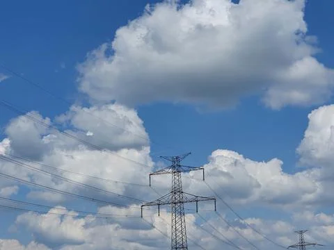 High voltage pole construction on the background of the sky Stock Photos