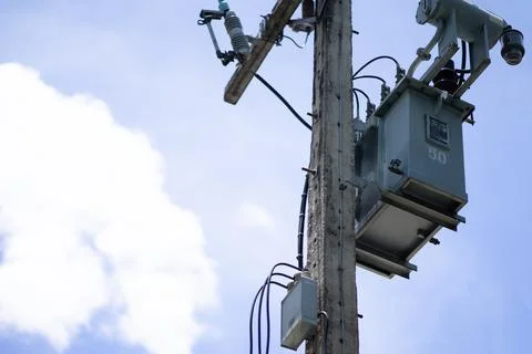 High voltage pole high voltage transmission tower high voltage power distri.. Stock Photos