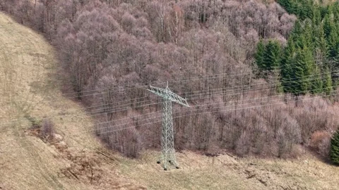 High voltage pole inspected by drone showing structure from multiple angles.. Stock Footage 333338890