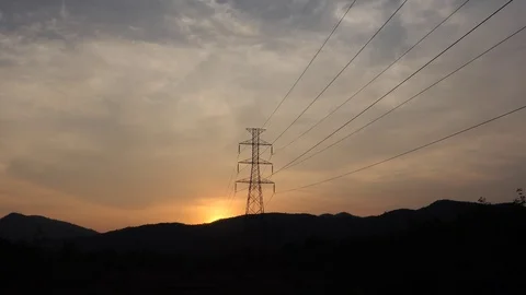 High Voltage Pole mountain in the evening. 4k Stock-Footage 108716648