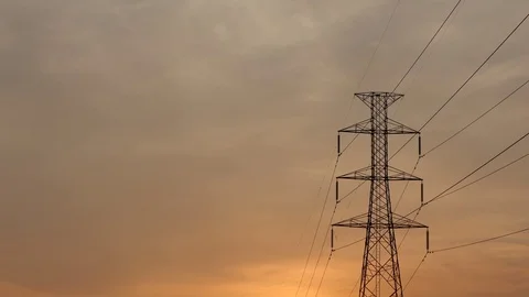 High Voltage Pole mountain in the evening. 4k Stock-Footage 108717938