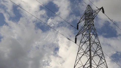 High Voltage Pole moving clouds and blue sky. ,video HD slider slow and Accelera 스톡 동영상 93071802