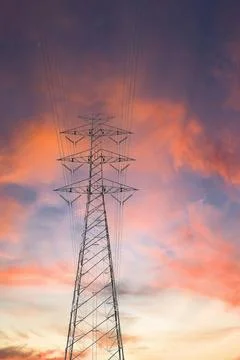 High voltage pole tower technology structure abstract background Stock Photos
