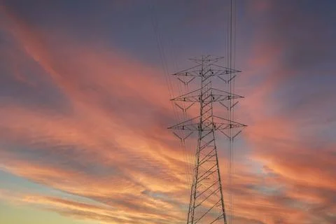 High voltage pole tower technology structure abstract background Stock Photos