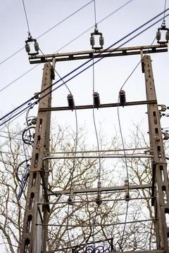 High voltage pole from the transformer Stock Photos