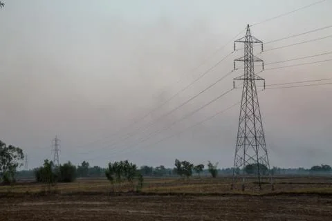 High voltage pole,High voltage tower with sky sunset background. Stock Photos