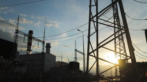High voltage poles, sunset Stock Footage 202498424