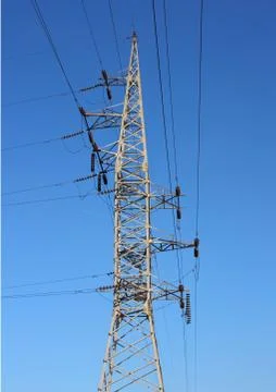 High voltage post against the blue sky Fotos Stock