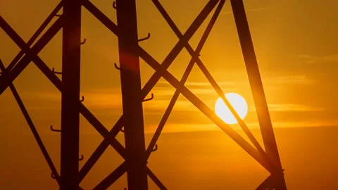 High voltage post closup at sunset Stock Footage 87770892