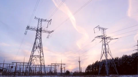 High voltage post, High-voltage tower against sky background Stock Footage 72875106