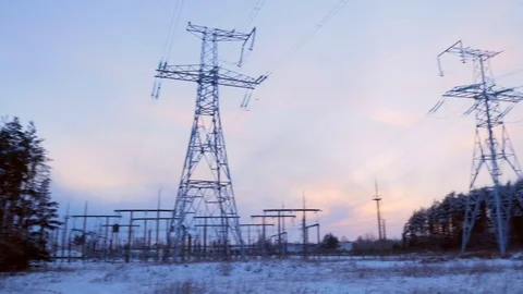 High voltage post, High-voltage tower against sky background Stock Footage 72875186